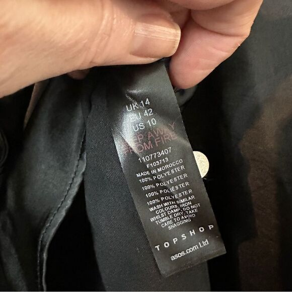 Top Shop Black Satiny Puffed Sleeve Blouse Size 10 - Picture 9 of 14